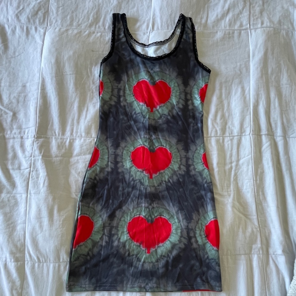 Vintage multiple color with hearts short dress